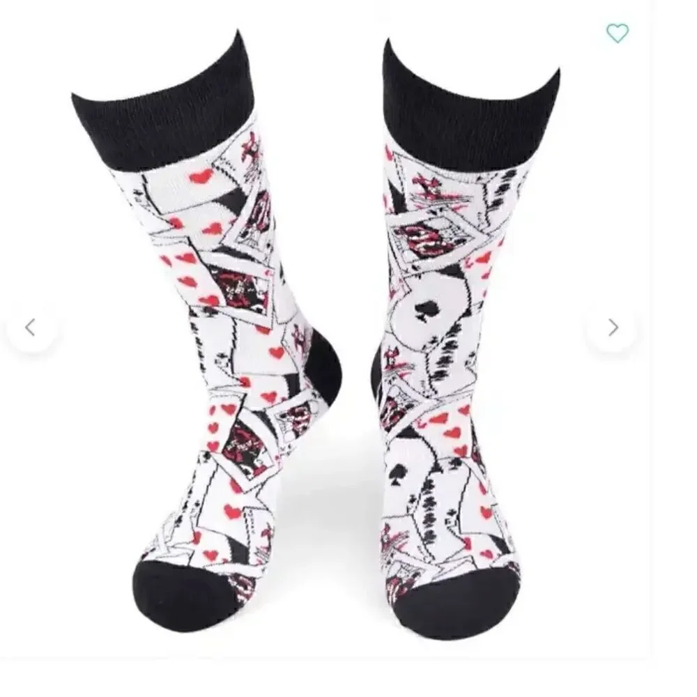 NEW! Poker Playing Cards Men's Novelty Crew Socks Game Jack Queen King Ace Chips